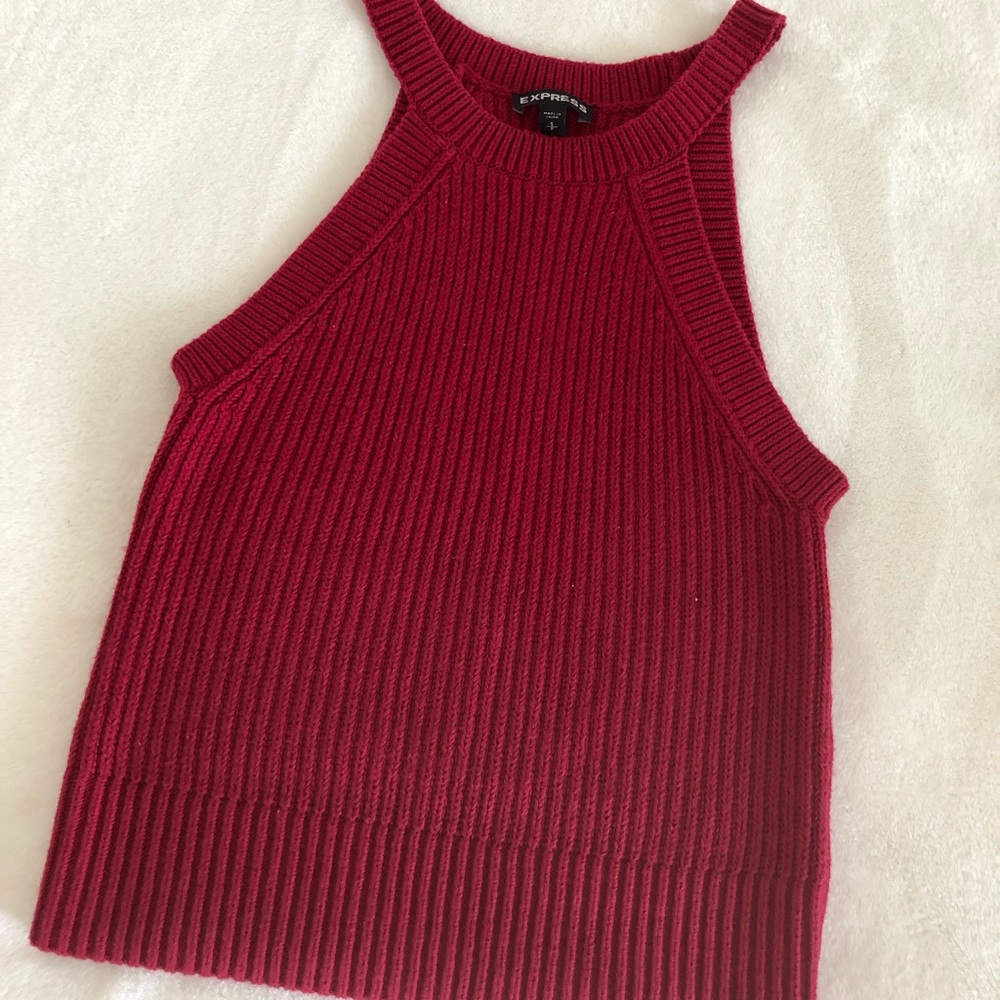 Express Red Knit Crop Sweater Top